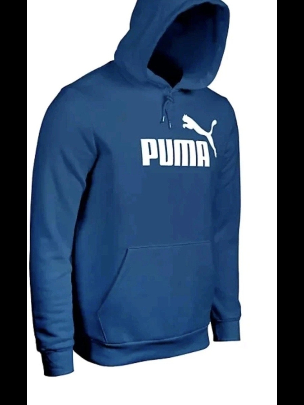 PUMA Men's Essentials Big Logo Fleece Hoodie Blue White Size XXL 2XL